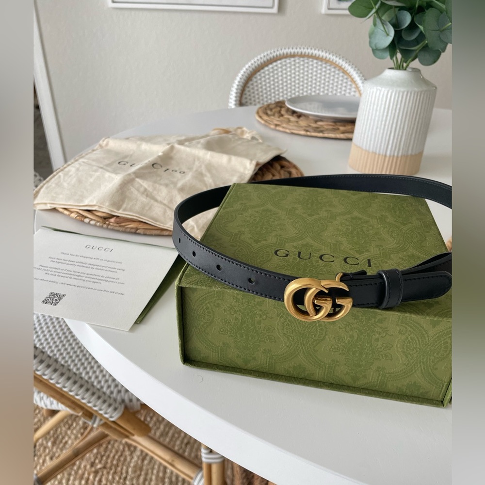 GG MARMONT THIN LEATHER BELT WITH SHINY BUCKLE